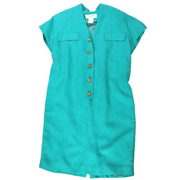 Jones New York Dresses & Skirts - Vintage 90s Jones New York Dress LINEN Seafoam Green Mint Shift Wood Buttons 12